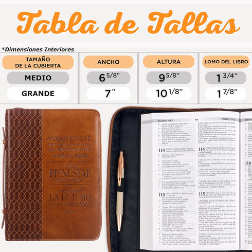 Forro para Biblia Yo se Los Planes Jeremiah 29:11, Grande, Christian Art Gifts, Dos Tonos Marrón