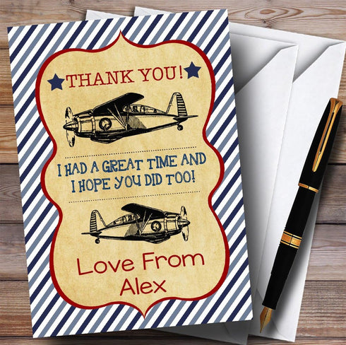 The Card Zoo Blue Stripes Vintage Plane Party Thank You Cards