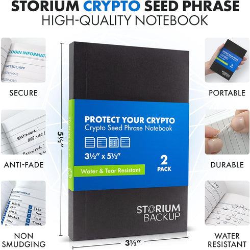 Storium Crypto Seed Phrase Storage Notebook - Waterproof Stone Paper Book - Keep Your Cryptocurrency Recovery Phrase Password Safe & Secure - Cold Storage Wallet Backup Journal - Pocket Size 2-Pack by Storium Backup