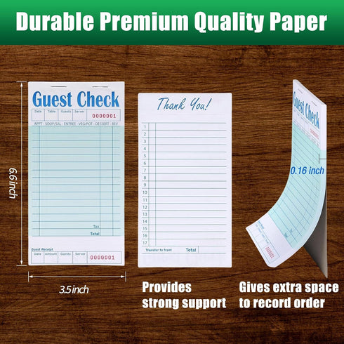 6 Pack, 300 Guest Check Books Guest Checks for Servers, Server Note Pads, Waitress Accessories Writing Pad, Thick