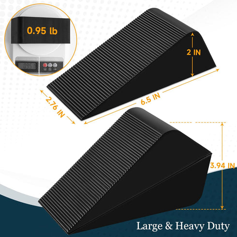 Large Rubber Door Stoppers for Bottom of Door Big Heavy Duty Door Stopper Wedge, Black Sturdy Door Stops for Floor, Non-Slip Stackable Doorstop for Home Office Commercial Use, 2 Pack