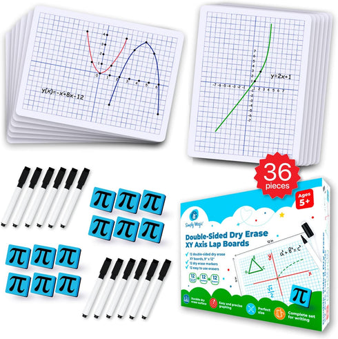 Simply Magic 12 Pack Double-Sided Dry Erase Graph Lap Boards, Individual Classroom Whiteboards for Students