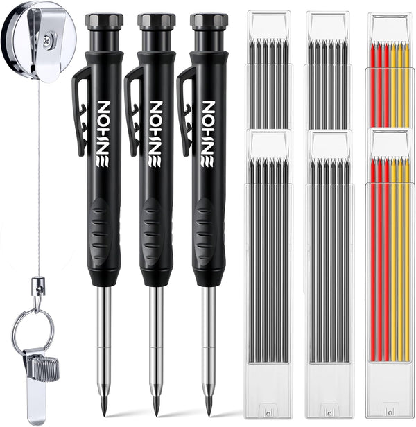 Enhon 43 Pcs Carpenter Pencils Set with Sharpener, 39 Refills, Deep Hole Mechanical Pencil Holder for Architect