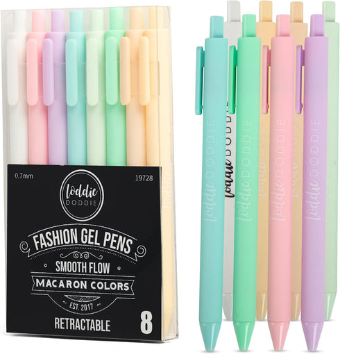 Loddie Doddie Macaron Colors Gel Pens, 8 Pack, 0.7 mm Medium Point Smooth Writing Retractable Pens