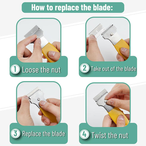 Set, 2 Pack, Set 10 Bates- Razor Blade Scraper Yellow, Locking Razor Scraper with Extra Carbon Steel Blades, Window