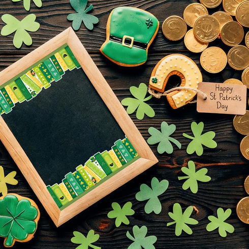 YUUIKLLE 69 Feet Shamrock Bookshelf Bulletin Board Borders St Patrick's Day Green Books Rolled Lucky Clover Gold Coin