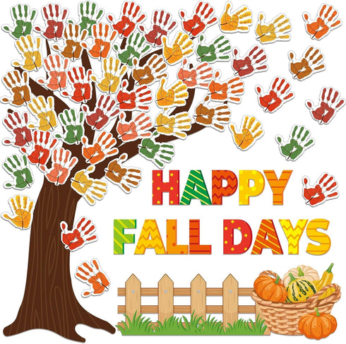 Fall Tree Bulletin Board Sets with Autumn Decorations, Happy Fall Cutouts for Thanksgiving Party Classroom
