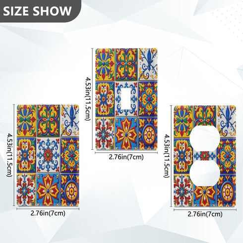 Eionryn 1 H4.53 xL2.76 inch Mexican Talavera Tile Toggle Switch Wall Plate Moroccan Ottoman Motifs Switch Cover
