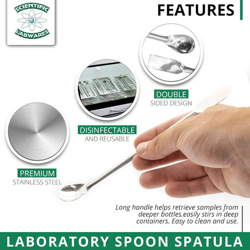 Laboratory Spoon Spatula Set - Long Handled Mixing & Measuring Equipment - Supplies for Labs, Sampling, Sculpting, Stirring, Making Makeup - Durable Stainless Steel - Set of 12