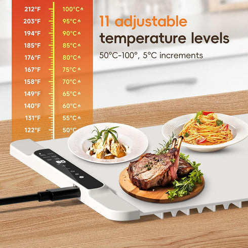 26'' 15'' 11-Temp Food Warming Mat, x Electric Silicone Warming Tray with Control & Timer, Child Lock, Portable Food