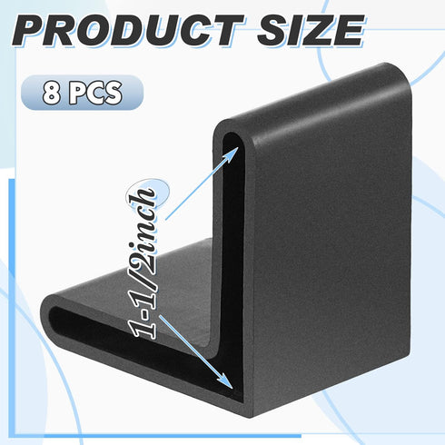 8 1.5 Inch Pcs Bed Frame End Caps - Rubber Angle Iron Caps L Shape Cover Feet - Black Corner Guard Anti Slip Furniture