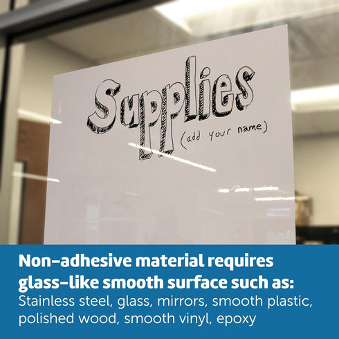 Flipside Products - Large 24" x 36" Dry Erase Reusable Sheet w/Black Marker and Eraser Cap, Repositionable Whiteboard Sticks to Glass, Metal, and Polished Smooth Wood, Peel and Stick, White