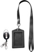 ID Card Case + Heavy Duty Lanyard (Black) - Badge Holder with Retractable Reel and Clip