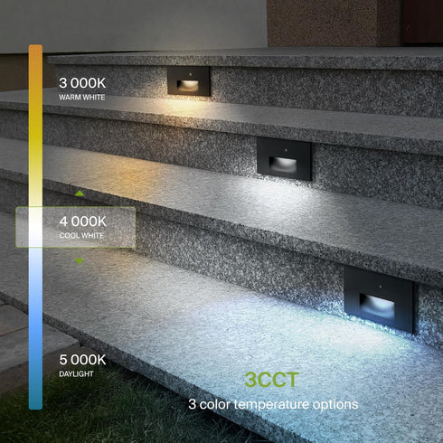 ASD LED Recessed Step Light Fixture, 3W 120LM 3000K-5000K, Waterproof, ETL Listed, Dusk to Dawn Stair Lamp, Black