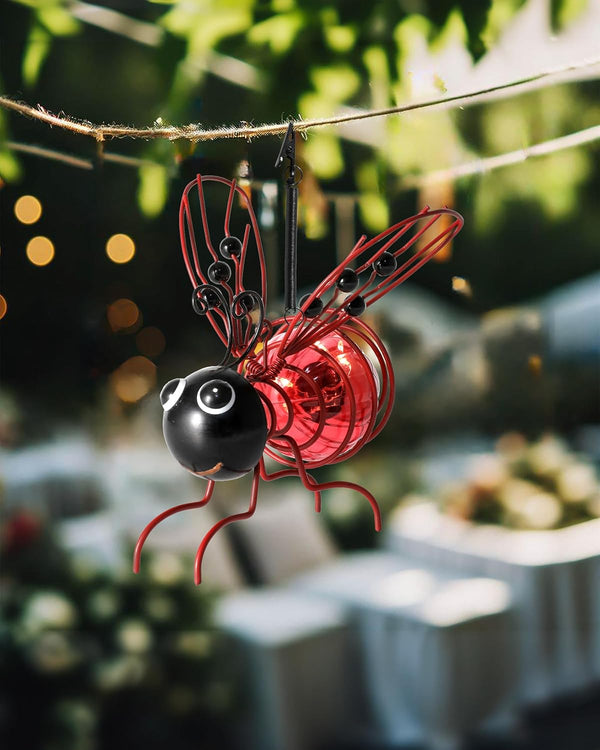 Solar-Powered Hanging Metal Ladybug Light, Garden Decor, Ladybug Sculpture with Bouncy Springs, Summer Outdoor Art