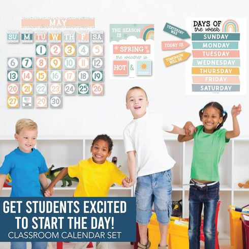 Boho Classroom Calendar Set Bulletin Board, Teacher Calendar for Elementary School Classroom Decor