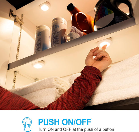 Closet, 55219 GE Round Mini Touch Light, Battery Operated, White, Push On/Off, Wireless, Emergency Lighting, Hurricane