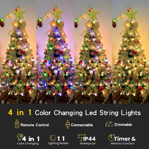 65.6ft 150 11 IP44 RaThun Color Changing String Lights, LED Multicolor & Warm White Globe Lights with Remote, Modes