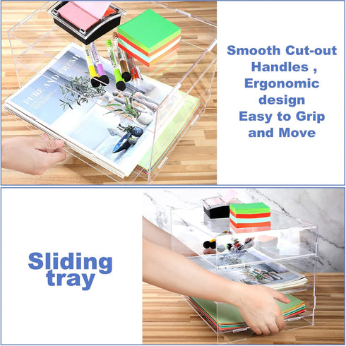 Paper Organizer Tray - 3 Tier Acrylic Desk Tray for Classroom Organization and Storage, Clear Stackable Document Holder