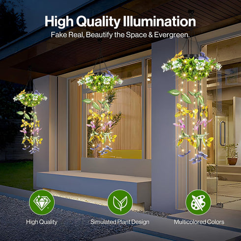 MEYCEMT Summer 2 Pack IP65 Colorful Solar Butterfly Lights for Spring & Garden, Hanging Lights with Fluttering