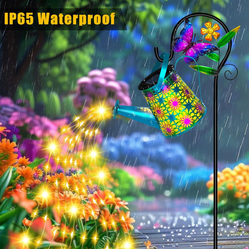 Solar Watering Can with Lights, Waterproof Solar Lantern with Butterfly Shepherd Hook, Hanging Garden Lights for Patio