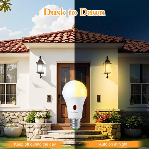 Laios E26 Bulb, 7W Bulb, 1200lm 60W,Daylight(5000K), Pack 4 Dusk to Dawn Sensor Light LED Outdoor Photocell Lighting
