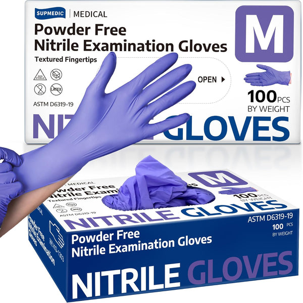 Nitrile Exam Gloves, 3.5 Mil Powder-Free Disposable Medical Gloves, Purple, 100 Pcs