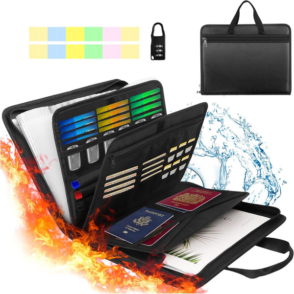 Important Document Organizer Folio, Fireproof Accordion File Folder with Zipper, 13 Pockets for Office Travel