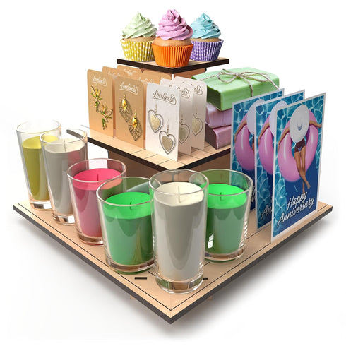 Store DS THE DISPLAY Corner Natural Wooden Tiered Display Stand for Vendor Events, Display Shelves for Craft Shows
