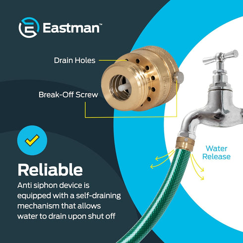 Eastman 3/4 Inch FHT x 3/4 Inch MHT Hose Bibb - Anti Siphon Vacuum Breaker, Brass Plumbing Fitting