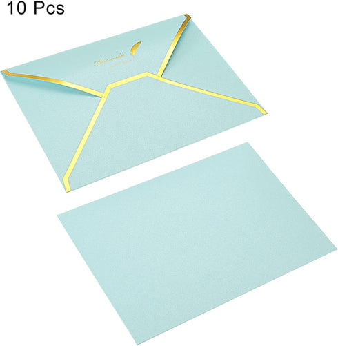 PATIKIL 10 Pack V Flap Envelopes, 7 x 5'' Sky Blue Luxury Style Gold Border for Invitations and Weddings
