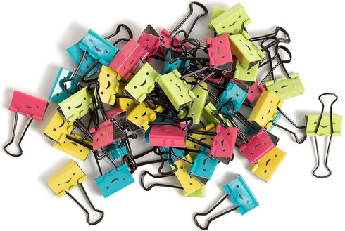 U Brands Happy Face Binder Clips - Bright Colors with Black Prongs - 32mm, 48 Count