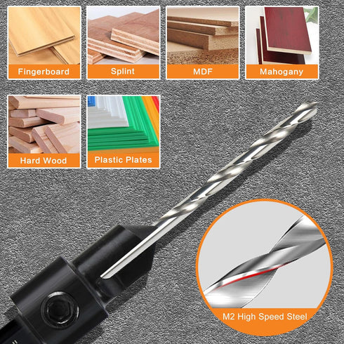 7-Piece Countersink Drill Bit Set, M2 Woodworking Bits for #4, 6, 8, 10, 12, 14 Screws with Hex Shank