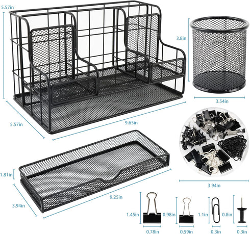 Desk Organizers Caddy with 7 Compartments + Pen Holder, Black Mesh Office Supplies Desktop Organizer