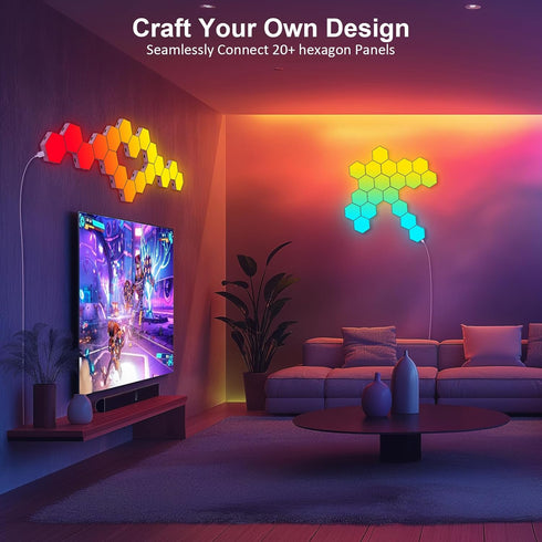 8 Pack Hexagon LED Light Panels RGB Wall Decor Lights with Music Sync, App & Remote Modular Home & Christmas Decor