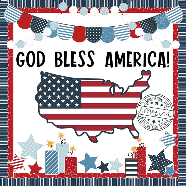 Whaline 82Pcs Patriotic Bulletin Board Decoration Kit - God Bless America Set with Star Cutouts for 4th of July