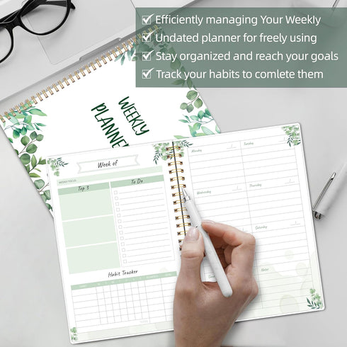 Undated Weekly Planner Notebook with Goal & Habit Tracker, A5 5.8" x 8.0" for Men or Women