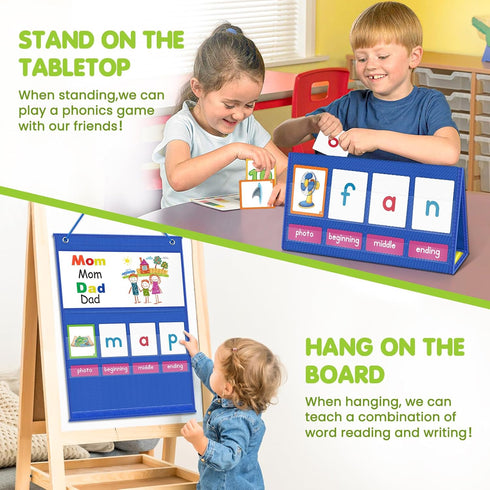 EAMAY CVC Word Building Desktop Pocket Chart Stand with Magnetic Write & Wipe Boards for Kids