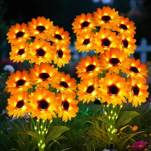 Solar Garden Lights Outdoor, 4 Pack Sunflower Lights with 24 Sunflower, Waterproof