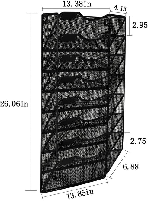 EasyPAG 8-Tier Wall File Organizer Hanging Holder for Papers, Folders, Files, Clipboard, Magazine Organization, Black