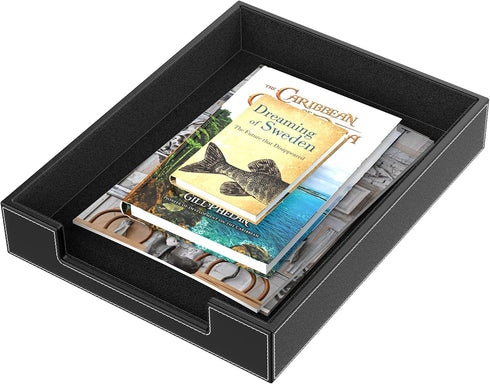 Leather Letter Tray, THIPOTEN Elegant Desk Organizer for Office Supplies, Mail, Paper, File, Magazine (Black)