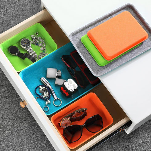 Welaxy Lidded Drawer Organizer Bins for Home Office Desktop Storage Box with Lid for Junk Makeup Stationery Organizing