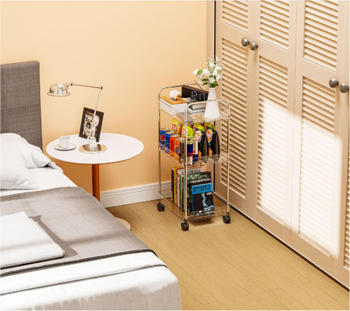 Yieach 3 Tiered Clear Rolling Cart with Wheels,Acrylic Storage Cart on Wheels for Bedside,College Dorm Room,Bathroom