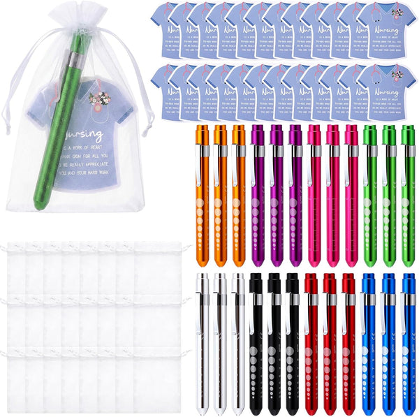 Lewtemi 24 Pack Penlight for Nurse Bulk LED Reusable Diagnostic Pen Light