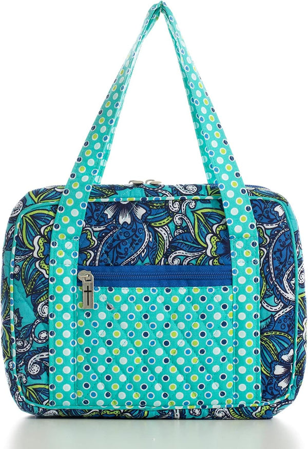 DIWI Large Quilted Bible Cover 10 X 7 X 2.75 Inches Blue Tote Good Book Case (L, C2 Morning Glory)
