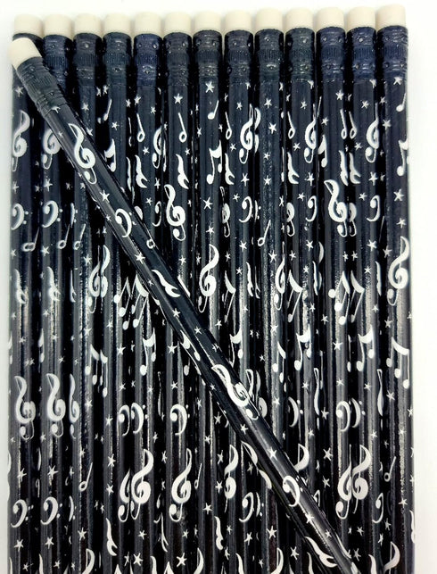 Black and White Musical Note Pencils - 48 Pieces, 7.5" #2 Lead, Party Favor for Music Students and Teachers