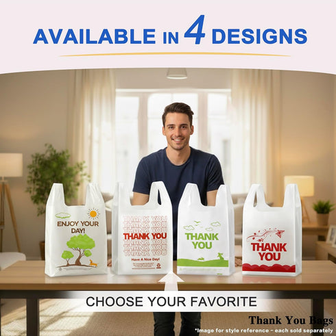 1000PCS 11"x6"x21" YoYoRain White Thank You T-Shirt Bags Reusable & Disposable Grocery and Supermarket Shopping Bags