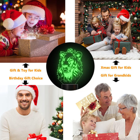 3D 16 FULLOSUN Lion Night Light, King Lion Gift Illusion Lamp for Kids Bedside Lamp with Remote Control Color Changing