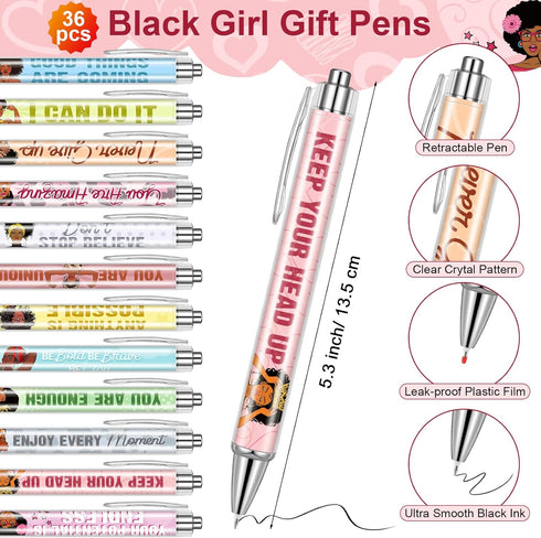 Yeaqee 72 Pcs Black Girl Sticky Notes with Motivational Pens, Inspirational Gifts Set for Women and Girls