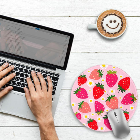 Gctriki Strawberry Mouse Pads for Desk, Cute Small Round Mousepad with Stitched Edge Non-Slip Rubber Base, Comfortable Computer Mouse Pad for Laptop, Cute Office Desk Accessories Decor Supplies by Gctriki